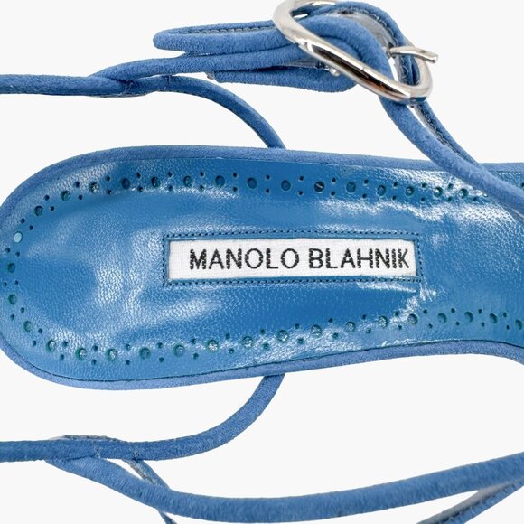 Manolo Blahnik Fersen PVC Sandals Size 40 US 10 Blue Suede High Heels Clear 105 - Picture 14 of 15